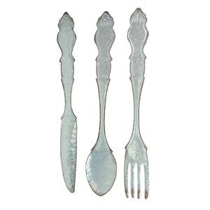 Giant Galvanized Metal Fork Spoon Knife Farmhouse Kitchen Decor Wall Hanging Set